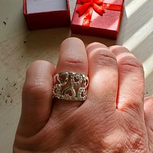 Silver plated zircon hearts crystal ring 7 8 available